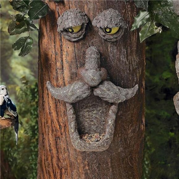 Old Man Tree Face Decor Bird Feeder - Glow in The Dark Eyes - Fun Yard Art for - Picture 1 of 8